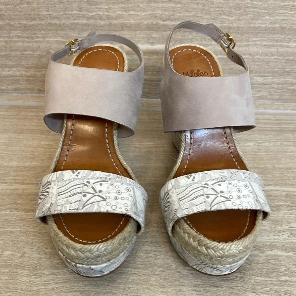 MALOLES Women’s Size 5.5/36 Wedge Espadrilles Beige Taupe Made in Spain